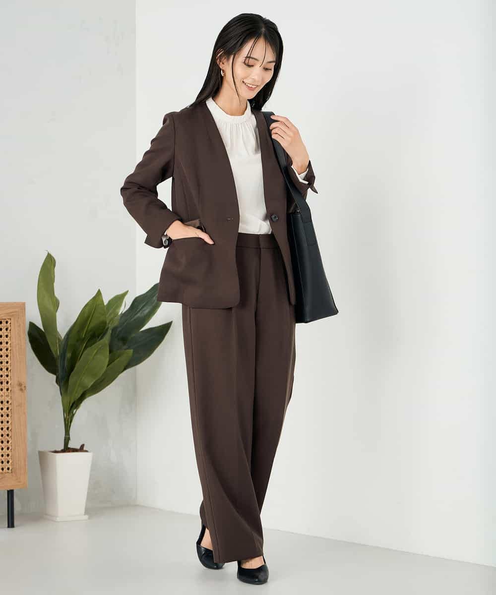 KBDLB11129 a.v.v(アー・ヴェ・ヴェ) 【洗える/イージーケア/ストレッチ】パウダーツイルVネックジャケット ネイビー