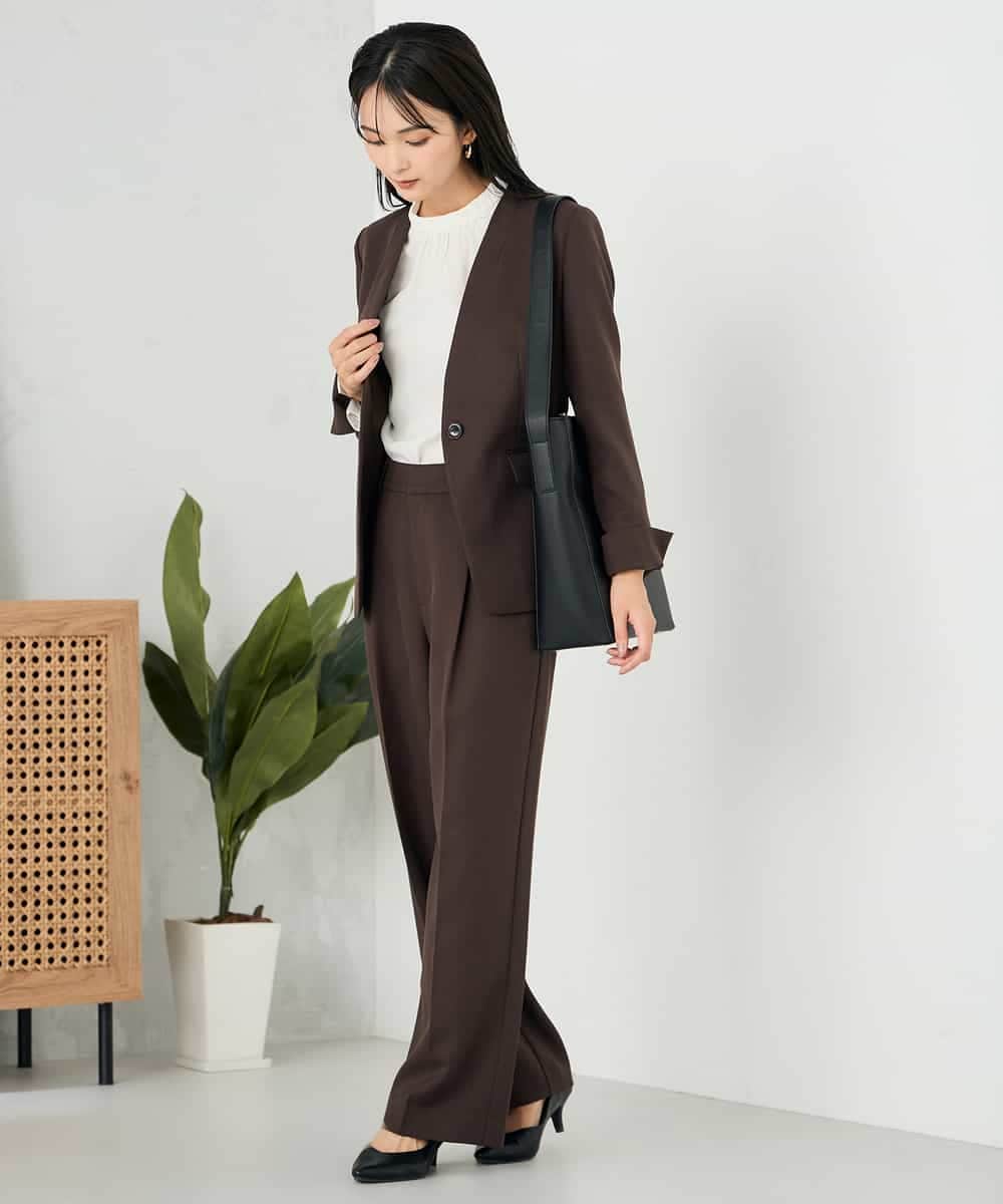 KBDLB11129 a.v.v(アー・ヴェ・ヴェ) 【洗える/イージーケア/ストレッチ】パウダーツイルVネックジャケット ネイビー