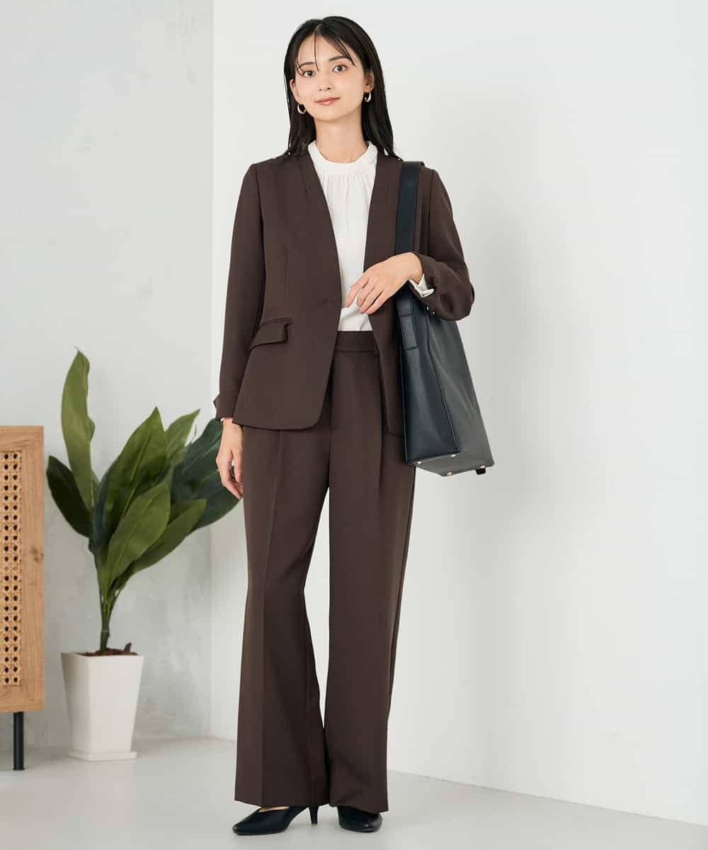 KBDLB11129 a.v.v(アー・ヴェ・ヴェ) 【洗える/イージーケア/ストレッチ】パウダーツイルVネックジャケット ネイビー