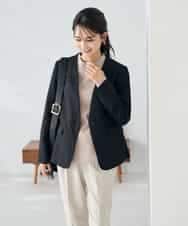 KBDLB11129 a.v.v(アー・ヴェ・ヴェ) 【洗える/イージーケア/ストレッチ】パウダーツイルVネックジャケット ネイビー