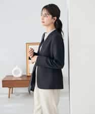 KBDLB11129 a.v.v(アー・ヴェ・ヴェ) 【洗える/イージーケア/ストレッチ】パウダーツイルVネックジャケット ネイビー