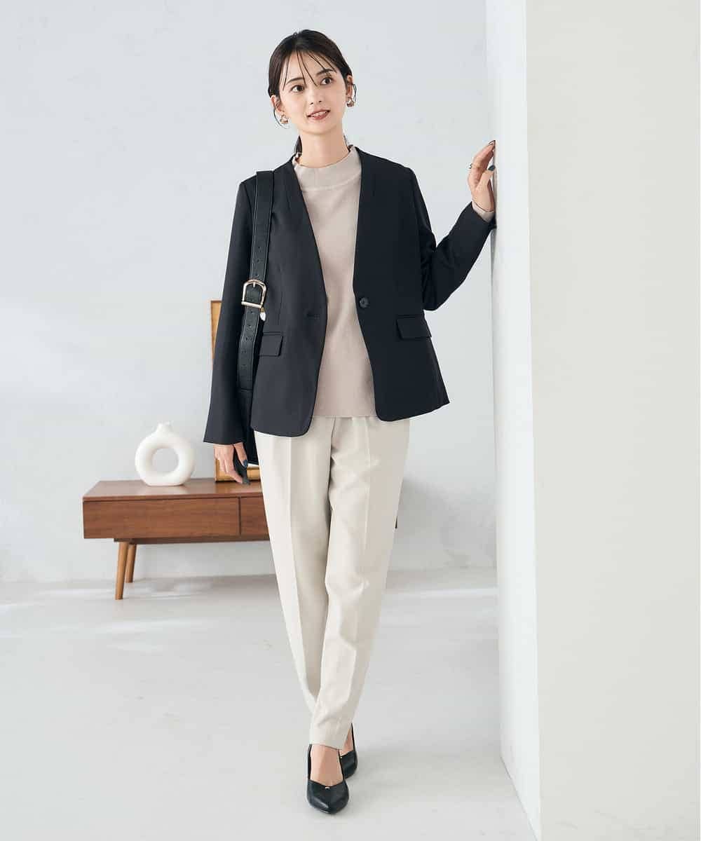 KBDLB11129 a.v.v(アー・ヴェ・ヴェ) 【洗える/イージーケア/ストレッチ】パウダーツイルVネックジャケット ネイビー