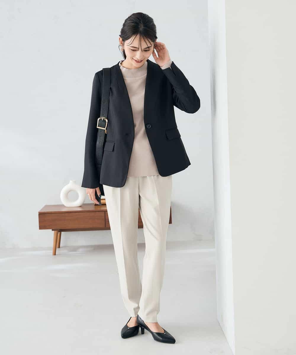 KBDLB11129 a.v.v(アー・ヴェ・ヴェ) 【洗える/イージーケア/ストレッチ】パウダーツイルVネックジャケット ネイビー