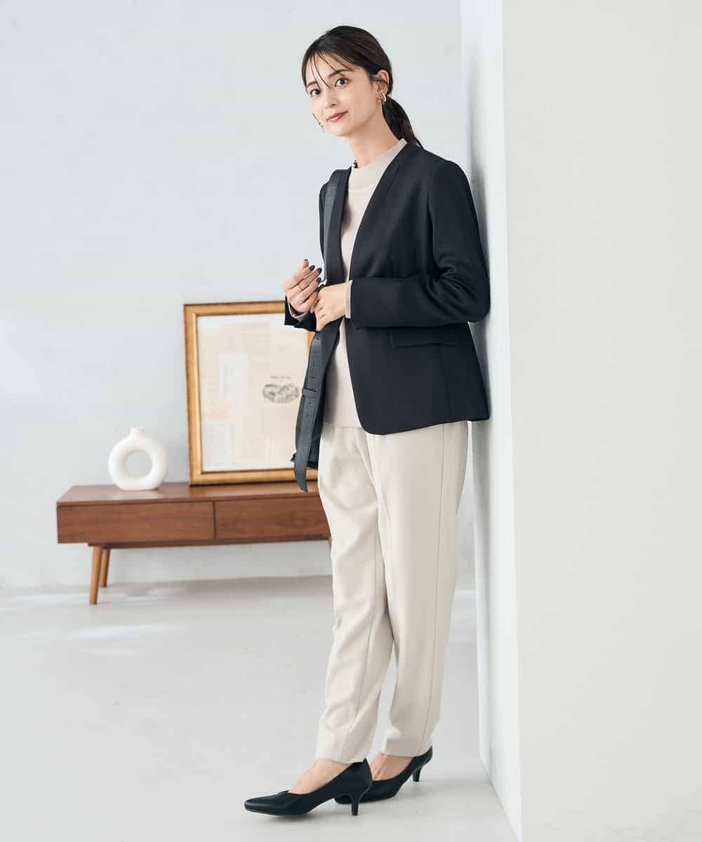 KBDLB11129 a.v.v(アー・ヴェ・ヴェ) 【洗える/イージーケア/ストレッチ】パウダーツイルVネックジャケット ネイビー