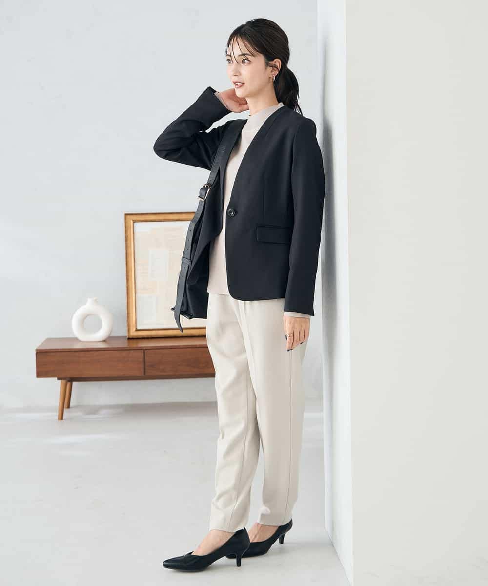 KBDLB11129 a.v.v(アー・ヴェ・ヴェ) 【洗える/イージーケア/ストレッチ】パウダーツイルVネックジャケット ネイビー