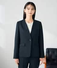 KBDLB11129 a.v.v(アー・ヴェ・ヴェ) 【洗える/イージーケア/ストレッチ】パウダーツイルVネックジャケット ネイビー