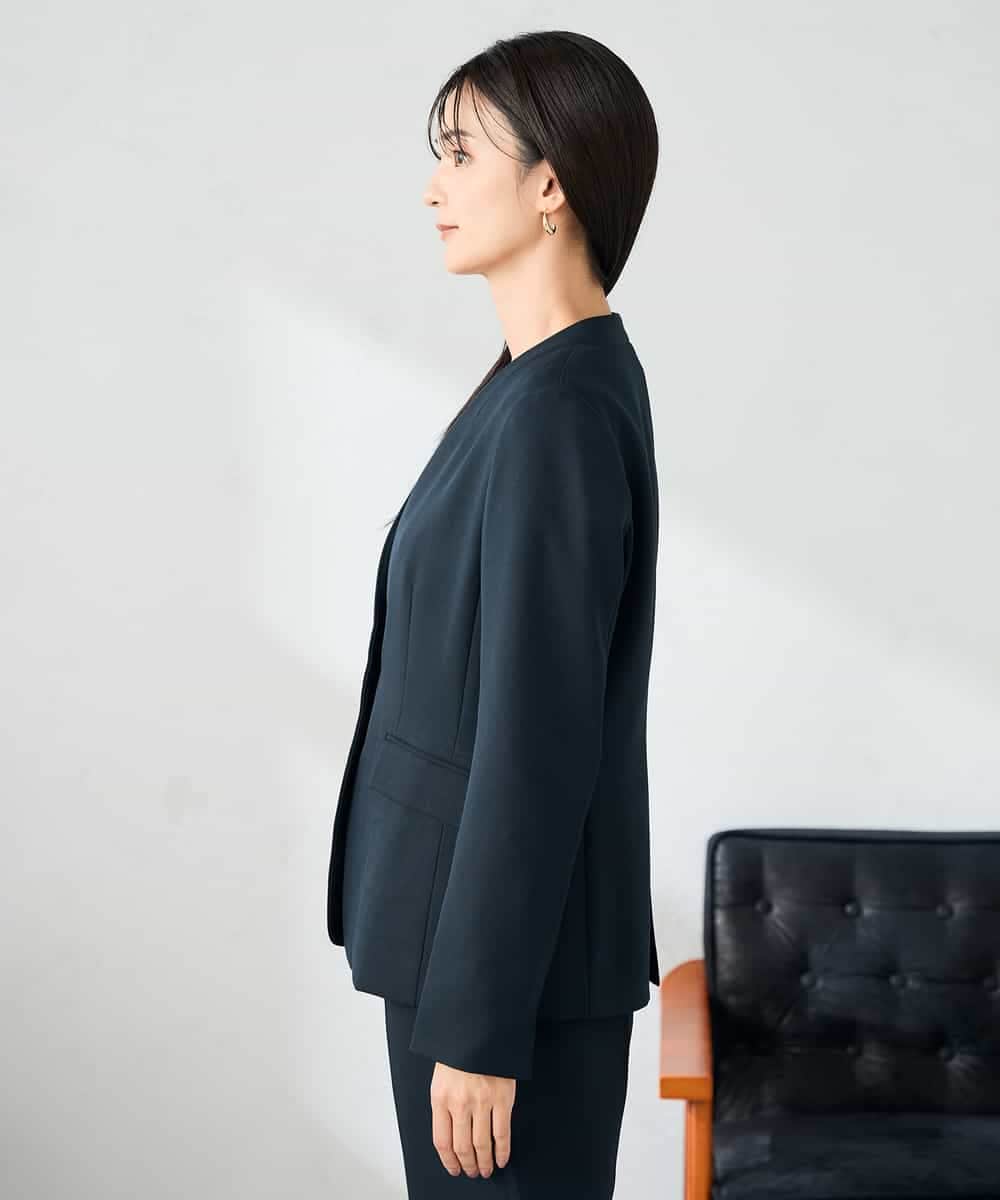 KBDLB11129 a.v.v(アー・ヴェ・ヴェ) 【洗える/イージーケア/ストレッチ】パウダーツイルVネックジャケット ネイビー