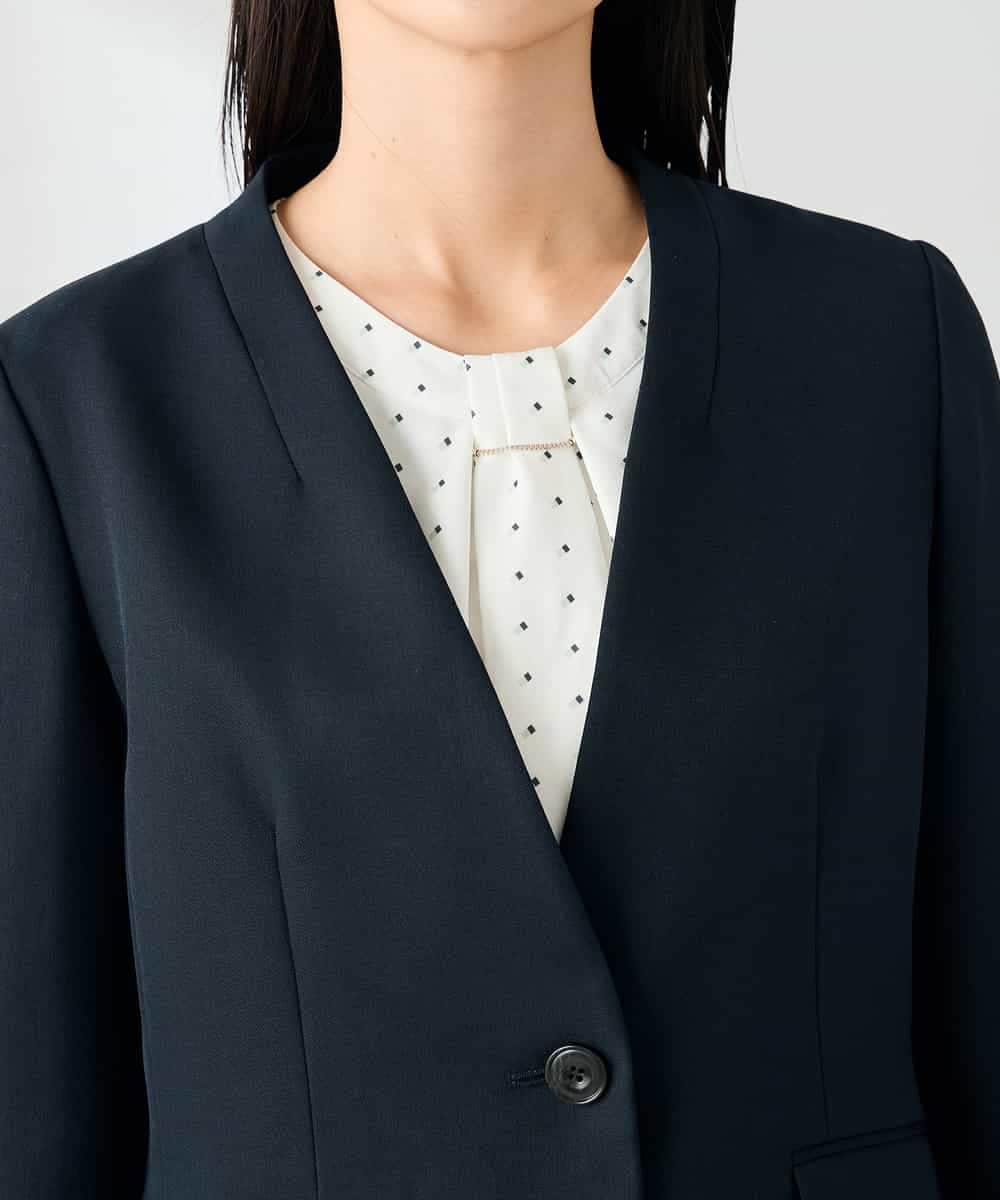 KBDLB11129 a.v.v(アー・ヴェ・ヴェ) 【洗える/イージーケア/ストレッチ】パウダーツイルVネックジャケット ネイビー