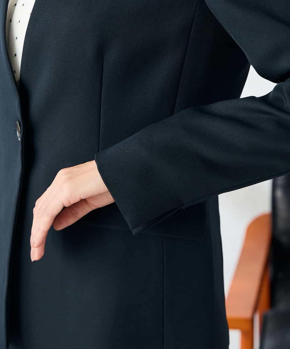 KBDLB11129 a.v.v(アー・ヴェ・ヴェ) 【洗える/イージーケア/ストレッチ】パウダーツイルVネックジャケット ネイビー