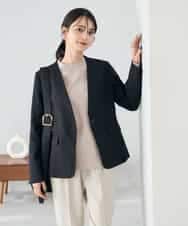 KBDLB11129 a.v.v(アー・ヴェ・ヴェ) 【洗える/イージーケア/ストレッチ】パウダーツイルVネックジャケット ブラック