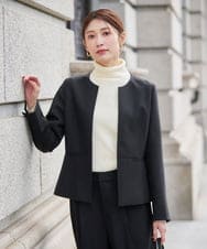 KBDLB12129 a.v.v(アー・ヴェ・ヴェ) 【洗える/イージーケア/ストレッチ】パウダーツイルキーネックジャケット ネイビー