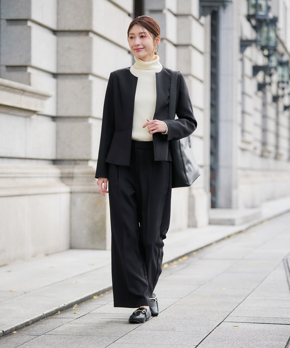 KBDLB12129 a.v.v(アー・ヴェ・ヴェ) 【洗える/イージーケア/ストレッチ】パウダーツイルキーネックジャケット ネイビー