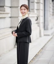 KBDLB12129 a.v.v(アー・ヴェ・ヴェ) 【洗える/イージーケア/ストレッチ】パウダーツイルキーネックジャケット ネイビー