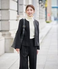 KBDLB12129 a.v.v(アー・ヴェ・ヴェ) 【洗える/イージーケア/ストレッチ】パウダーツイルキーネックジャケット ネイビー