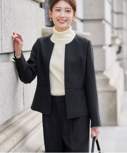 KBDLB12129 a.v.v 【洗える/イージーケア/ストレッチ】パウダーツイルキーネックジャケット