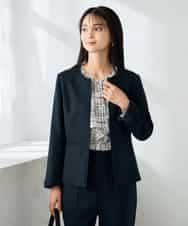 KBDLB12129 a.v.v(アー・ヴェ・ヴェ) 【洗える/イージーケア/ストレッチ】パウダーツイルキーネックジャケット ネイビー