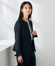 KBDLB12129 a.v.v(アー・ヴェ・ヴェ) 【洗える/イージーケア/ストレッチ】パウダーツイルキーネックジャケット ネイビー