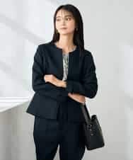 KBDLB12129 a.v.v(アー・ヴェ・ヴェ) 【洗える/イージーケア/ストレッチ】パウダーツイルキーネックジャケット ネイビー