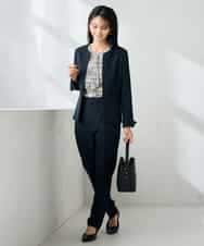 KBDLB12129 a.v.v(アー・ヴェ・ヴェ) 【洗える/イージーケア/ストレッチ】パウダーツイルキーネックジャケット ネイビー