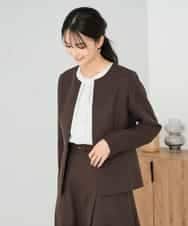 KBDLB12129 a.v.v(アー・ヴェ・ヴェ) 【洗える/イージーケア/ストレッチ】パウダーツイルキーネックジャケット ネイビー