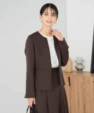 KBDLB12129 a.v.v(アー・ヴェ・ヴェ) 【洗える/イージーケア/ストレッチ】パウダーツイルキーネックジャケット ネイビー