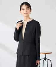 KBDLB12129 a.v.v(アー・ヴェ・ヴェ) 【洗える/イージーケア/ストレッチ】パウダーツイルキーネックジャケット ネイビー