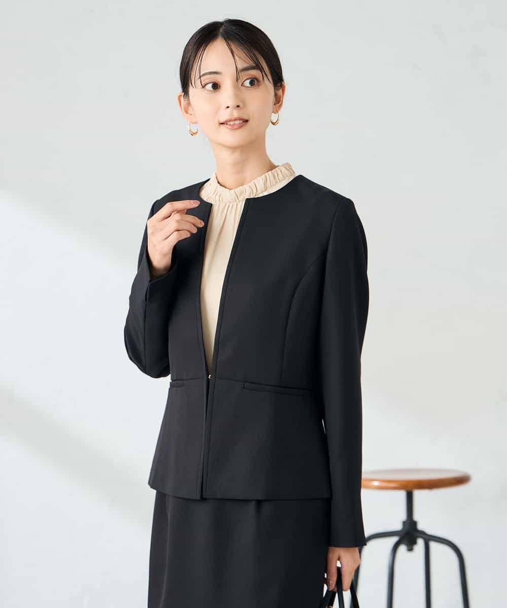 KBDLB12129 a.v.v(アー・ヴェ・ヴェ) 【洗える/イージーケア/ストレッチ】パウダーツイルキーネックジャケット ネイビー