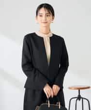 KBDLB12129 a.v.v(アー・ヴェ・ヴェ) 【洗える/イージーケア/ストレッチ】パウダーツイルキーネックジャケット ネイビー