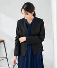 KBDLB12129 a.v.v(アー・ヴェ・ヴェ) 【洗える/イージーケア/ストレッチ】パウダーツイルキーネックジャケット ネイビー