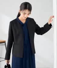 KBDLB12129 a.v.v(アー・ヴェ・ヴェ) 【洗える/イージーケア/ストレッチ】パウダーツイルキーネックジャケット ネイビー