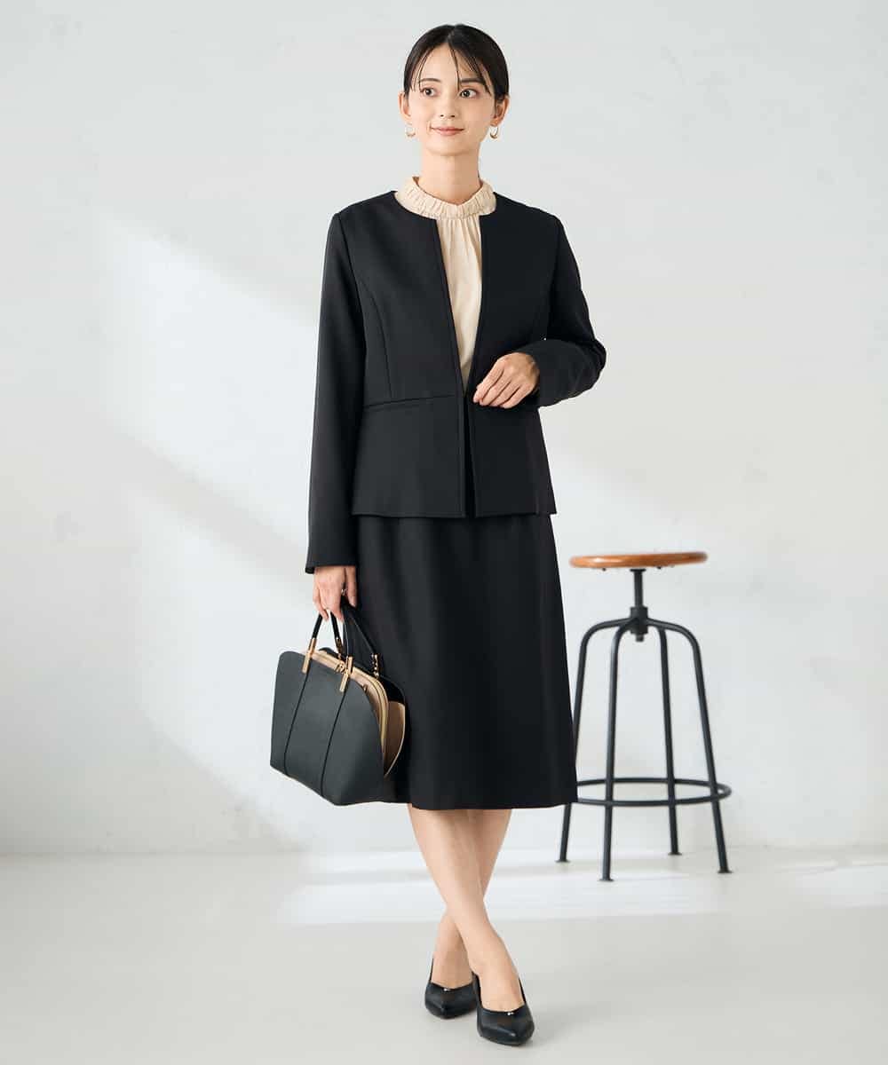 KBDLB12129 a.v.v(アー・ヴェ・ヴェ) 【洗える/イージーケア/ストレッチ】パウダーツイルキーネックジャケット ネイビー