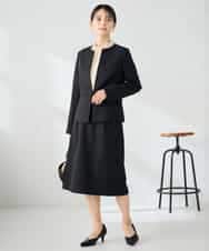 KBDLB12129 a.v.v(アー・ヴェ・ヴェ) 【洗える/イージーケア/ストレッチ】パウダーツイルキーネックジャケット ネイビー