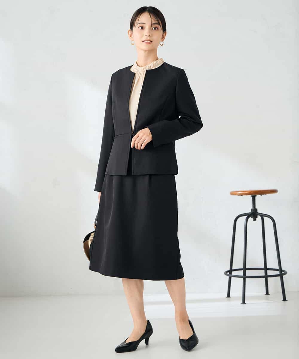 KBDLB12129 a.v.v(アー・ヴェ・ヴェ) 【洗える/イージーケア/ストレッチ】パウダーツイルキーネックジャケット ネイビー