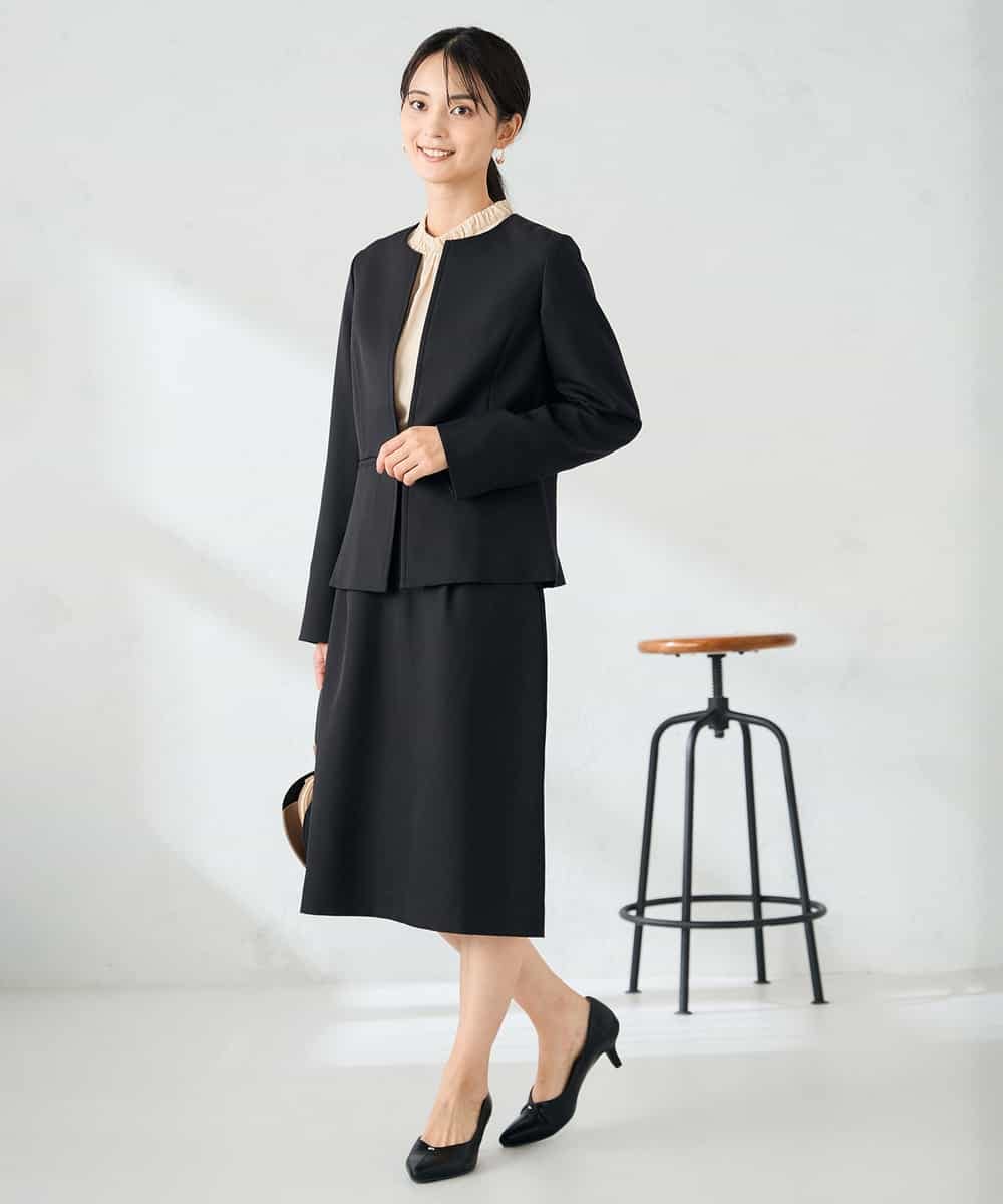 KBDLB12129 a.v.v(アー・ヴェ・ヴェ) 【洗える/イージーケア/ストレッチ】パウダーツイルキーネックジャケット ネイビー