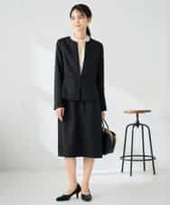 KBDLB12129 a.v.v(アー・ヴェ・ヴェ) 【洗える/イージーケア/ストレッチ】パウダーツイルキーネックジャケット ネイビー