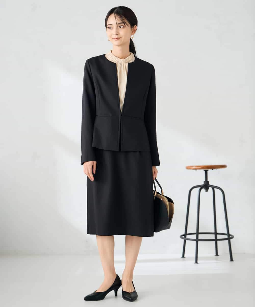 KBDLB12129 a.v.v(アー・ヴェ・ヴェ) 【洗える/イージーケア/ストレッチ】パウダーツイルキーネックジャケット ネイビー