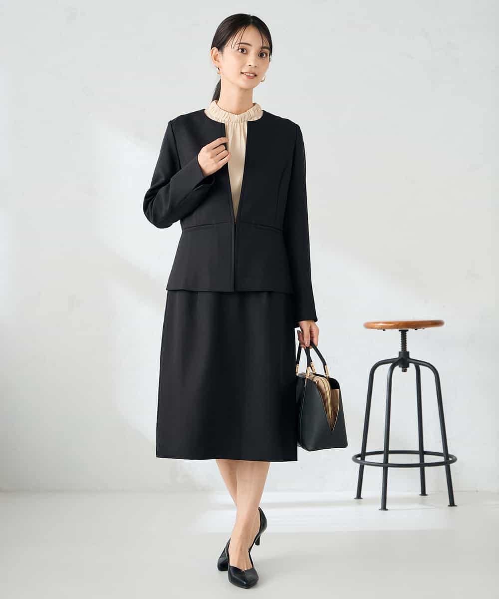 KBDLB12129 a.v.v(アー・ヴェ・ヴェ) 【洗える/イージーケア/ストレッチ】パウダーツイルキーネックジャケット ネイビー