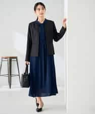 KBDLB12129 a.v.v(アー・ヴェ・ヴェ) 【洗える/イージーケア/ストレッチ】パウダーツイルキーネックジャケット ネイビー