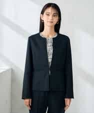 KBDLB12129 a.v.v(アー・ヴェ・ヴェ) 【洗える/イージーケア/ストレッチ】パウダーツイルキーネックジャケット ネイビー