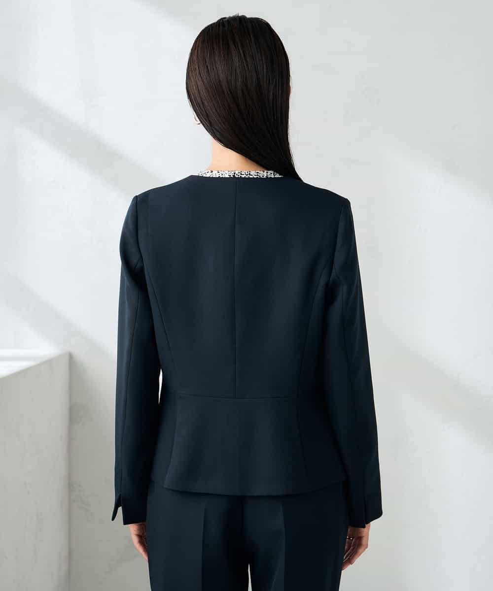 KBDLB12129 a.v.v(アー・ヴェ・ヴェ) 【洗える/イージーケア/ストレッチ】パウダーツイルキーネックジャケット ネイビー