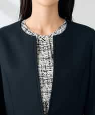 KBDLB12129 a.v.v(アー・ヴェ・ヴェ) 【洗える/イージーケア/ストレッチ】パウダーツイルキーネックジャケット ネイビー