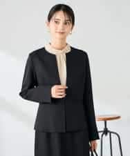 KBDLB12129 a.v.v(アー・ヴェ・ヴェ) 【洗える/イージーケア/ストレッチ】パウダーツイルキーネックジャケット ブラック