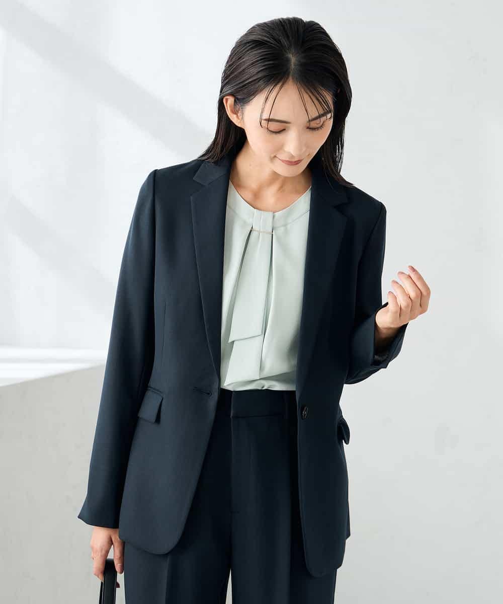 KBDLB13129 a.v.v(アー・ヴェ・ヴェ) 【洗える/イージーケア/ストレッチ】パウダーツイルテーラードジャケット ネイビー