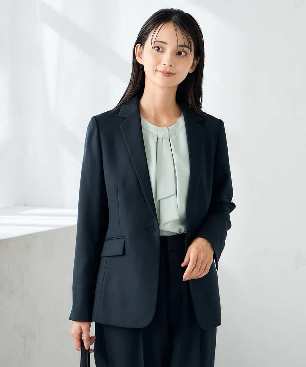 KBDLB13129 a.v.v(アー・ヴェ・ヴェ) 【洗える/イージーケア/ストレッチ】パウダーツイルテーラードジャケット ネイビー