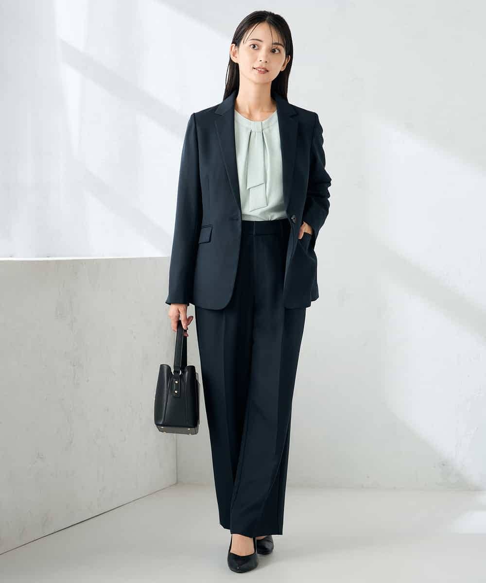 KBDLB13129 a.v.v(アー・ヴェ・ヴェ) 【洗える/イージーケア/ストレッチ】パウダーツイルテーラードジャケット ネイビー