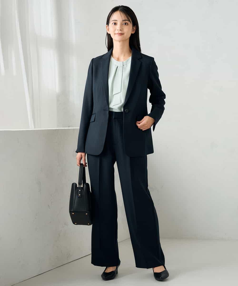 KBDLB13129 a.v.v(アー・ヴェ・ヴェ) 【洗える/イージーケア/ストレッチ】パウダーツイルテーラードジャケット ネイビー