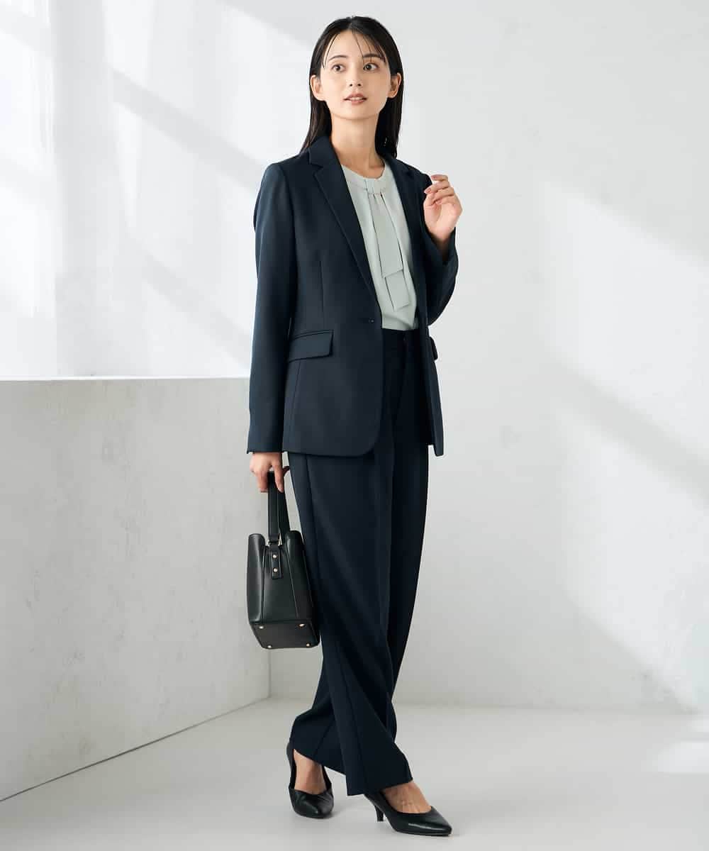 KBDLB13129 a.v.v(アー・ヴェ・ヴェ) 【洗える/イージーケア/ストレッチ】パウダーツイルテーラードジャケット ネイビー