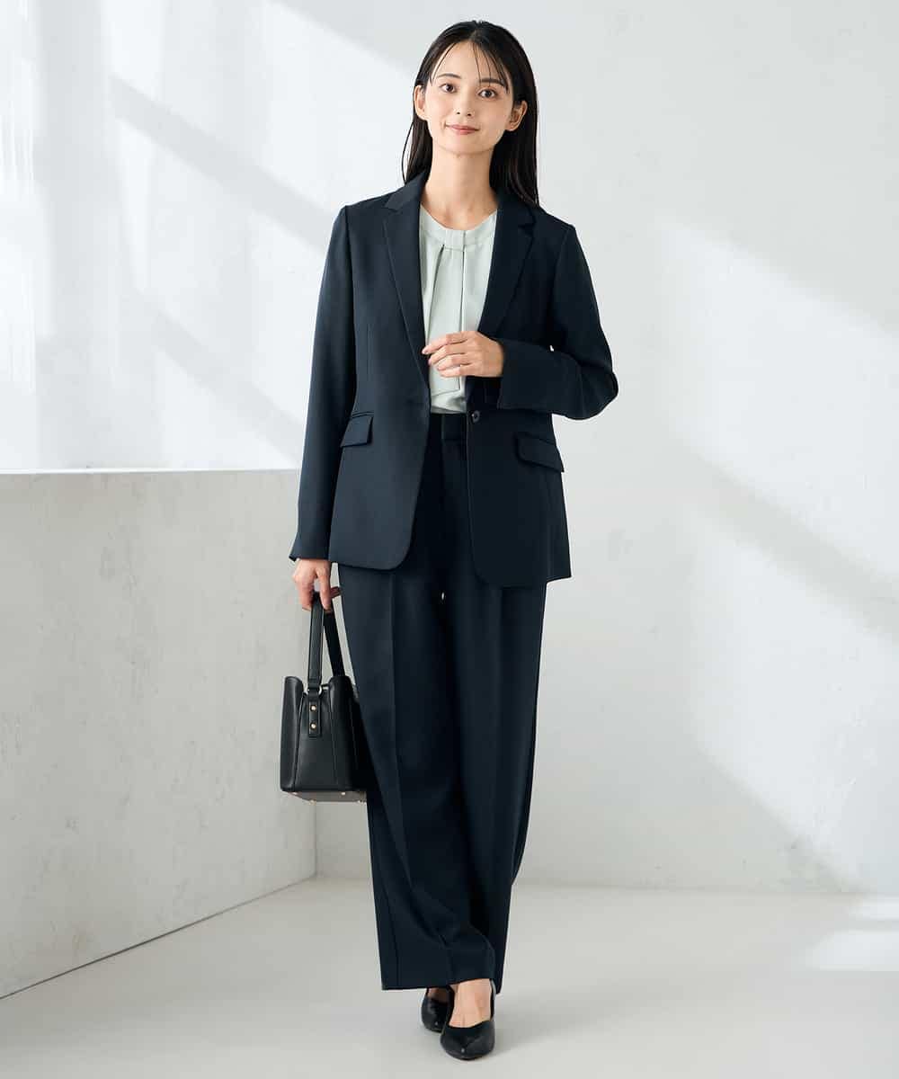 KBDLB13129 a.v.v(アー・ヴェ・ヴェ) 【洗える/イージーケア/ストレッチ】パウダーツイルテーラードジャケット ネイビー