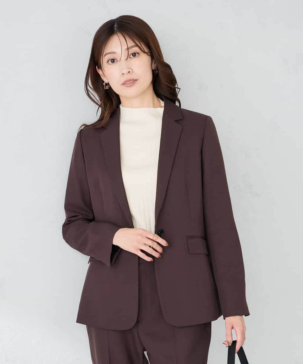 KBDLB13129 a.v.v(アー・ヴェ・ヴェ) 【洗える/イージーケア/ストレッチ】パウダーツイルテーラードジャケット ネイビー