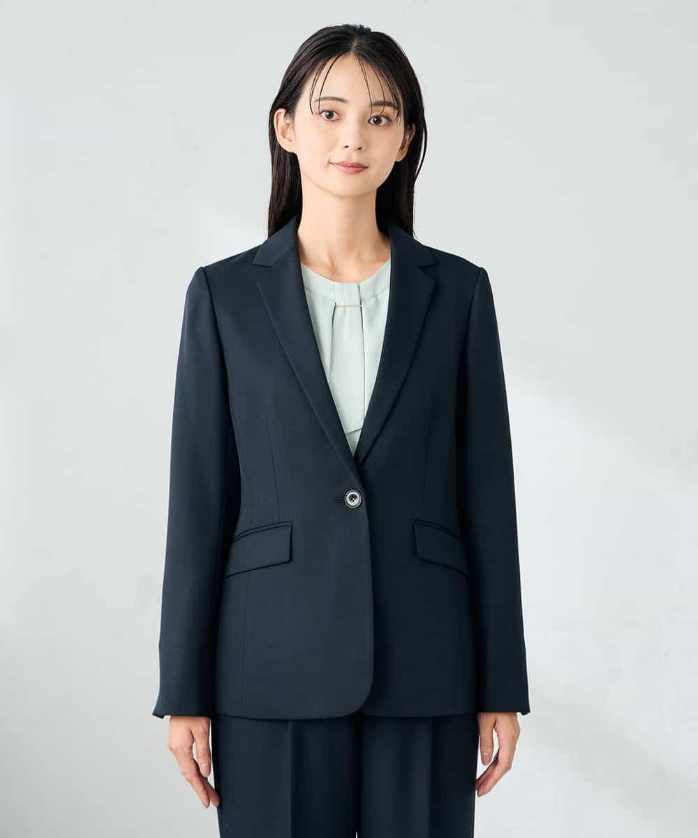 KBDLB13129 a.v.v(アー・ヴェ・ヴェ) 【洗える/イージーケア/ストレッチ】パウダーツイルテーラードジャケット ネイビー